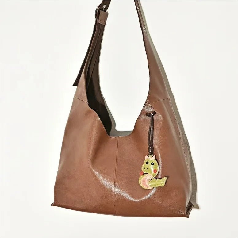 Snake Year Leather Bag Charm – Handmade Vegetable - Tanned Leather Accessory, Zodiac - Inspired Gift - shewearing