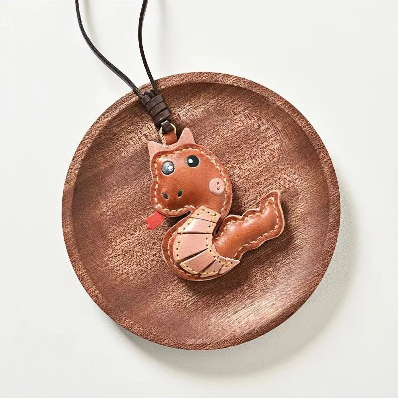 Snake Year Leather Bag Charm – Handmade Vegetable - Tanned Leather Accessory, Zodiac - Inspired Gift - shewearing