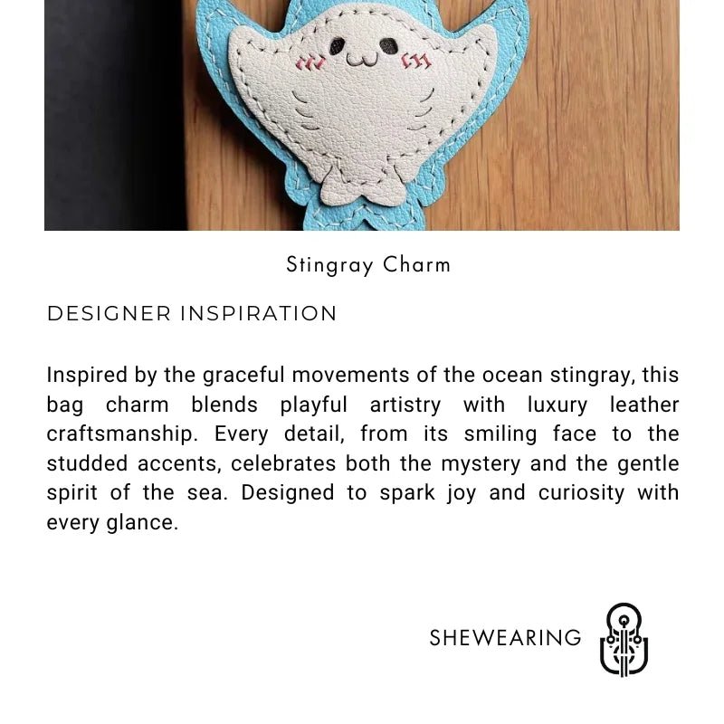 Stingray - Inspired Leather Bag Charm – Handmade Genuine Leather Keychain | Elegant Ocean Animal Pendant | Chic Accessory for Handbags & Cars - shewearing