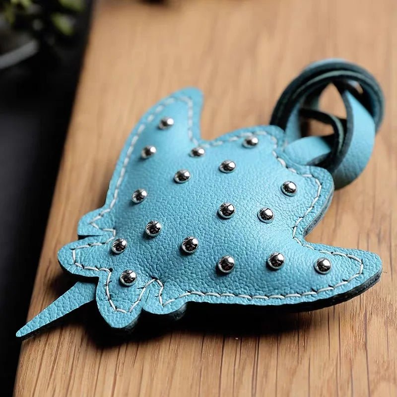 Stingray - Inspired Leather Bag Charm – Handmade Genuine Leather Keychain | Elegant Ocean Animal Pendant | Chic Accessory for Handbags & Cars - shewearing