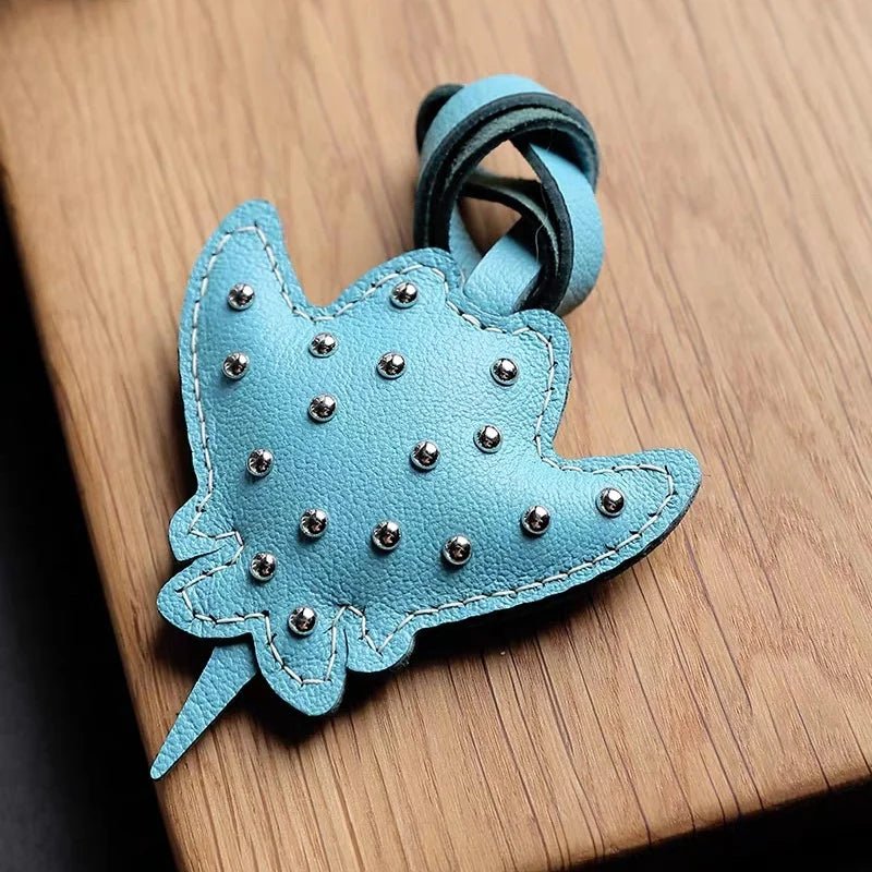 Stingray - Inspired Leather Bag Charm – Handmade Genuine Leather Keychain | Elegant Ocean Animal Pendant | Chic Accessory for Handbags & Cars - shewearing