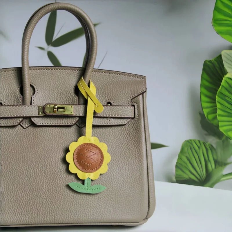 Sunflower Leather Bag Charm – Handmade Lambskin Cartoon Floral Pendant | Cute Keychain for Handbags, Backpacks or Gift Accessories - shewearing