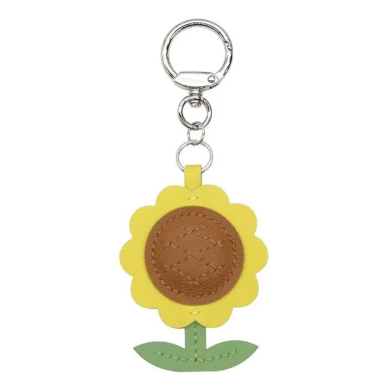 Sunflower Leather Bag Charm – Handmade Lambskin Cartoon Floral Pendant | Cute Keychain for Handbags, Backpacks or Gift Accessories - shewearing