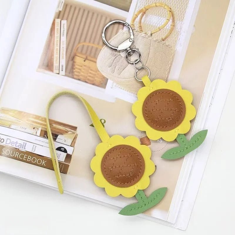 Sunflower Leather Bag Charm – Handmade Lambskin Cartoon Floral Pendant | Cute Keychain for Handbags, Backpacks or Gift Accessories - shewearing