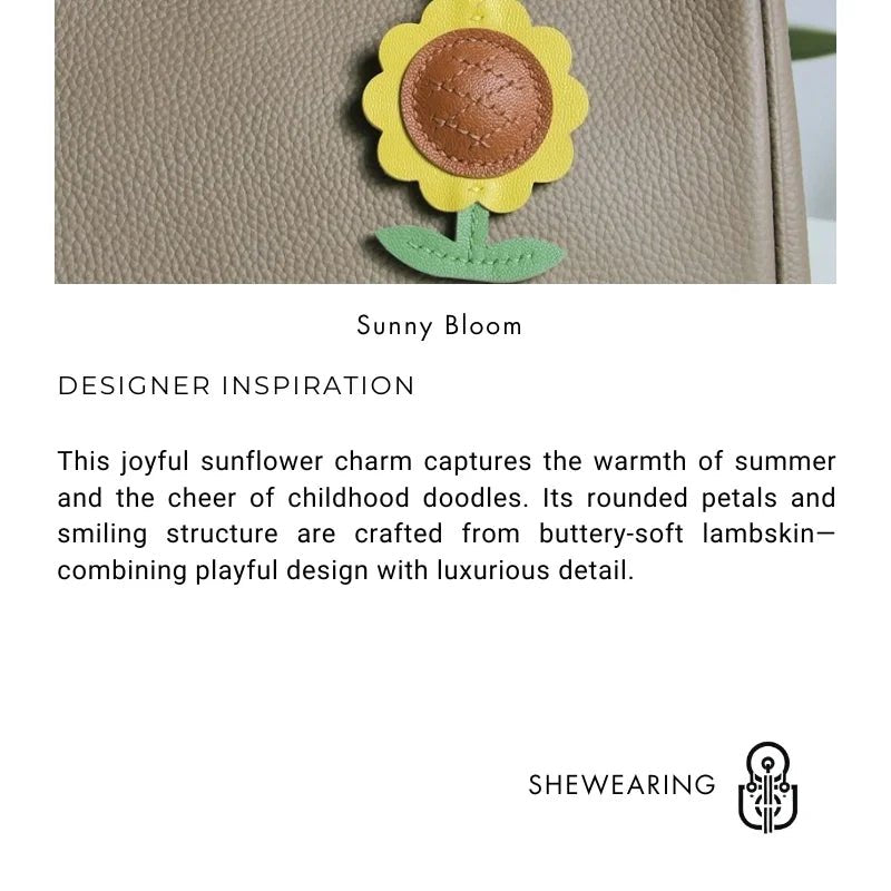 Sunflower Leather Bag Charm – Handmade Lambskin Cartoon Floral Pendant | Cute Keychain for Handbags, Backpacks or Gift Accessories - shewearing