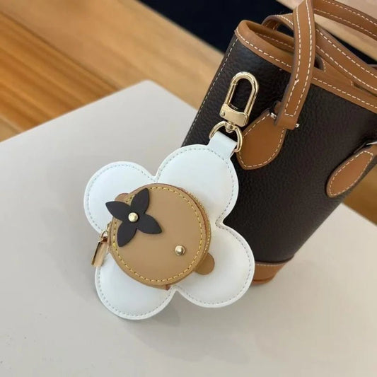Sunflower Leather Coin & Earbud Case Charm – Designer Mini Flower Bag Pendant | Handmade Genuine Leather Keychain | Versatile Purse Accessory in Multiple Colors - shewearing