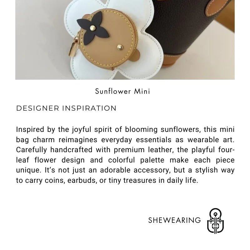 Sunflower Leather Coin & Earbud Case Charm – Designer Mini Flower Bag Pendant | Handmade Genuine Leather Keychain | Versatile Purse Accessory in Multiple Colors - shewearing