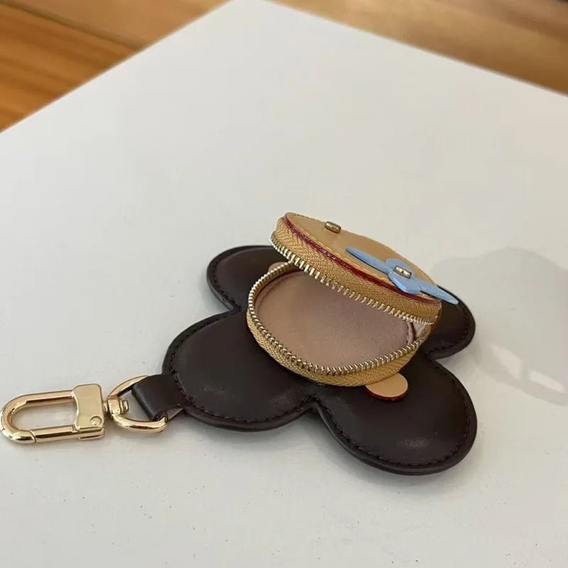 Sunflower Leather Coin & Earbud Case Charm – Designer Mini Flower Bag Pendant | Handmade Genuine Leather Keychain | Versatile Purse Accessory in Multiple Colors - shewearing