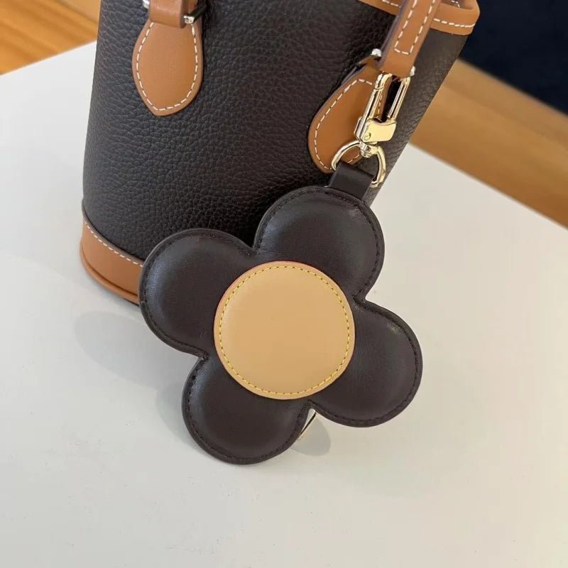 Sunflower Leather Coin & Earbud Case Charm – Designer Mini Flower Bag Pendant | Handmade Genuine Leather Keychain | Versatile Purse Accessory in Multiple Colors - shewearing