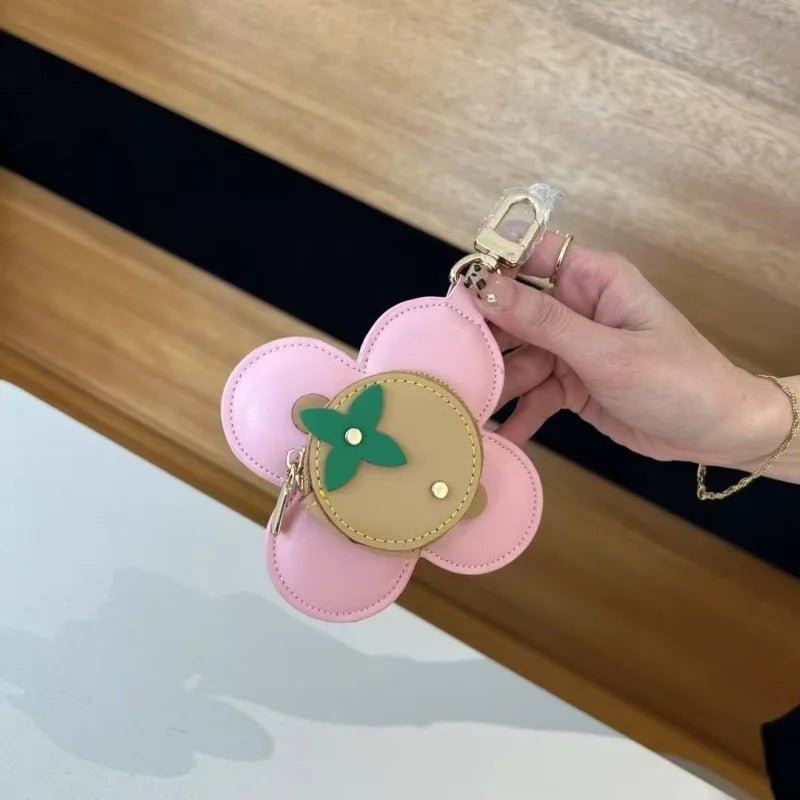 Sunflower Leather Coin & Earbud Case Charm – Designer Mini Flower Bag Pendant | Handmade Genuine Leather Keychain | Versatile Purse Accessory in Multiple Colors - shewearing