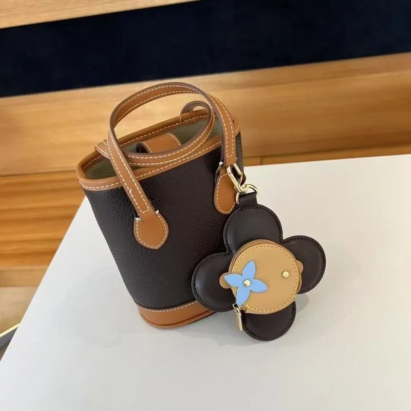 Sunflower Leather Coin & Earbud Case Charm – Designer Mini Flower Bag Pendant | Handmade Genuine Leather Keychain | Versatile Purse Accessory in Multiple Colors - shewearing