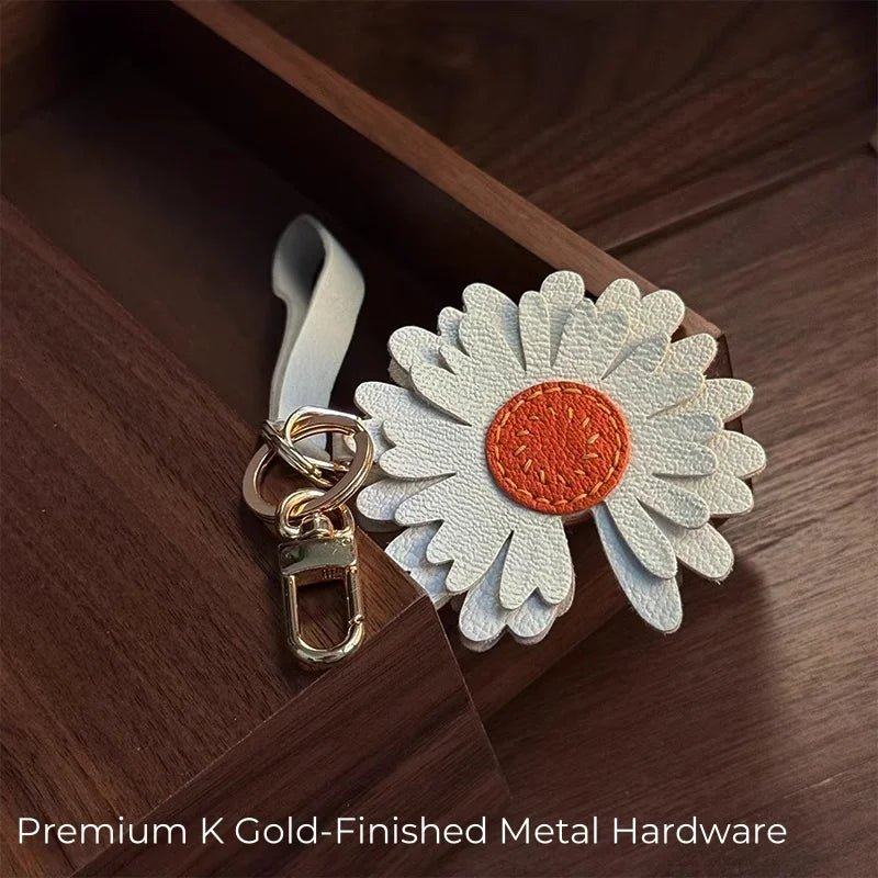 Sunny Daisy Leather Bag Charm – Handmade Top - Grain Lambskin Keychain | Sun - Inspired Flower Pendant | Luxury Handcrafted Accessory for Women - shewearing