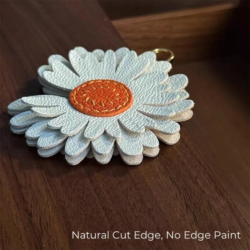 Sunny Daisy Leather Bag Charm – Handmade Top - Grain Lambskin Keychain | Sun - Inspired Flower Pendant | Luxury Handcrafted Accessory for Women - shewearing