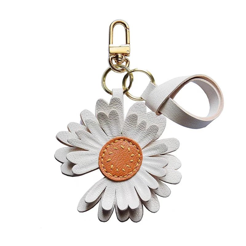 Sunny Daisy Leather Bag Charm – Handmade Top - Grain Lambskin Keychain | Sun - Inspired Flower Pendant | Luxury Handcrafted Accessory for Women - shewearing