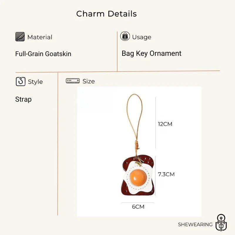 Sunny - Side - Up Toast Leather Bag Charm – Handcrafted Cowhide Pendant | Whimsical Breakfast - Inspired Keychain | Retro Foodie Gift for Women - shewearing