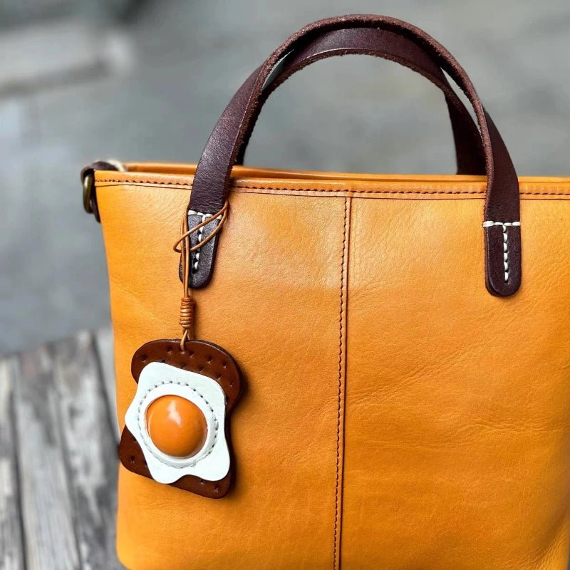 Sunny - Side - Up Toast Leather Bag Charm – Handcrafted Cowhide Pendant | Whimsical Breakfast - Inspired Keychain | Retro Foodie Gift for Women - shewearing