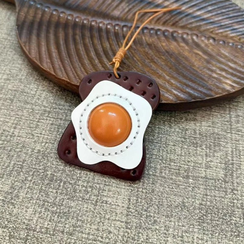 Sunny - Side - Up Toast Leather Bag Charm – Handcrafted Cowhide Pendant | Whimsical Breakfast - Inspired Keychain | Retro Foodie Gift for Women - shewearing