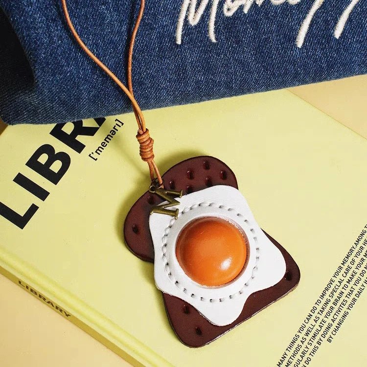 Sunny - Side - Up Toast Leather Bag Charm – Handcrafted Cowhide Pendant | Whimsical Breakfast - Inspired Keychain | Retro Foodie Gift for Women - shewearing