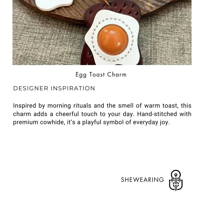 Sunny - Side - Up Toast Leather Bag Charm – Handcrafted Cowhide Pendant | Whimsical Breakfast - Inspired Keychain | Retro Foodie Gift for Women - shewearing