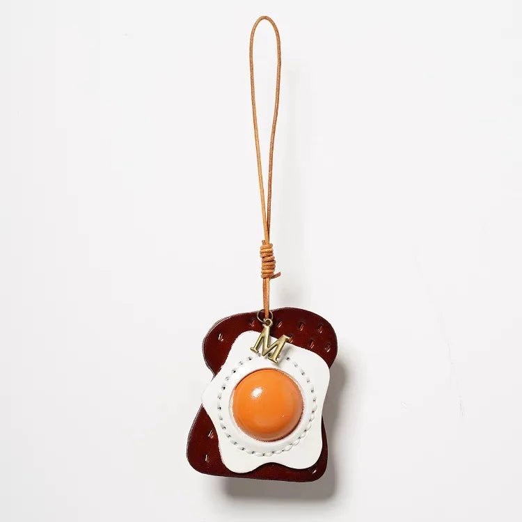 Sunny - Side - Up Toast Leather Bag Charm – Handcrafted Cowhide Pendant | Whimsical Breakfast - Inspired Keychain | Retro Foodie Gift for Women - shewearing