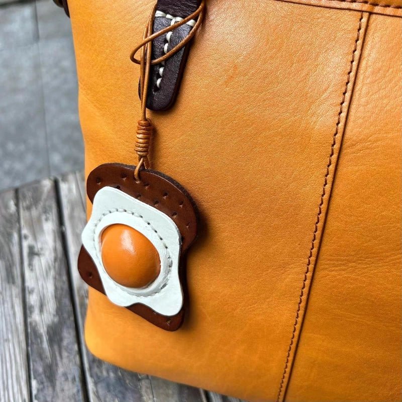 Sunny - Side - Up Toast Leather Bag Charm – Handcrafted Cowhide Pendant | Whimsical Breakfast - Inspired Keychain | Retro Foodie Gift for Women - shewearing