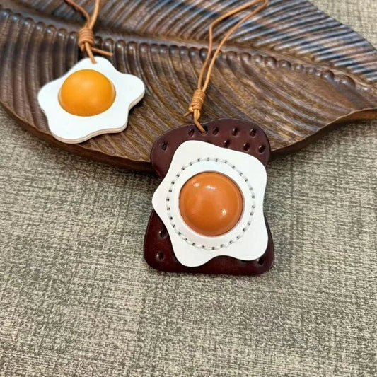 Sunny - Side - Up Toast Leather Bag Charm – Handcrafted Cowhide Pendant | Whimsical Breakfast - Inspired Keychain | Retro Foodie Gift for Women - shewearing