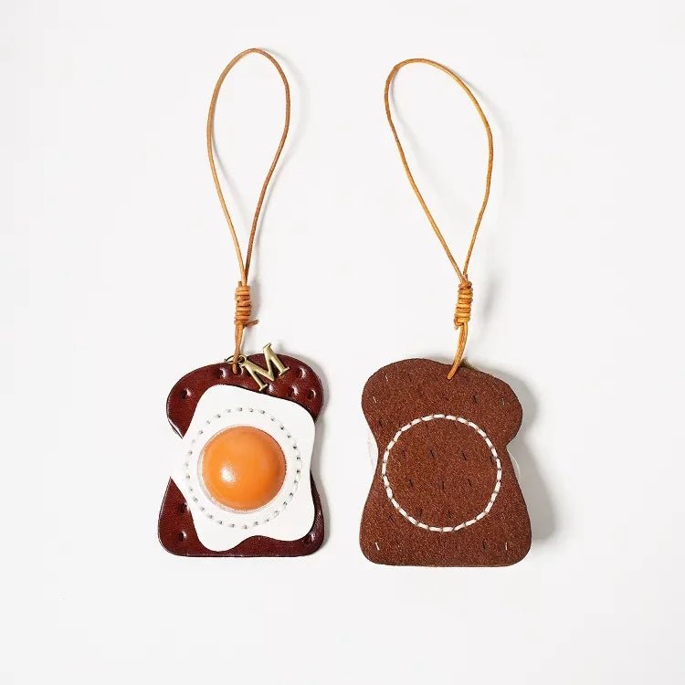 Sunny - Side - Up Toast Leather Bag Charm – Handcrafted Cowhide Pendant | Whimsical Breakfast - Inspired Keychain | Retro Foodie Gift for Women - shewearing