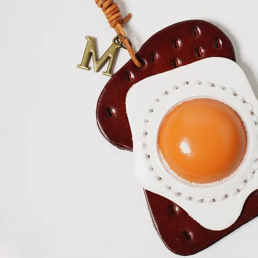 Sunny - Side - Up Toast Leather Bag Charm – Handcrafted Cowhide Pendant | Whimsical Breakfast - Inspired Keychain | Retro Foodie Gift for Women - shewearing