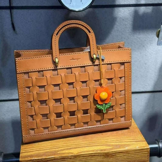 Sunshine Bloom Leather Flower Bag Charm – Artistic Handcrafted Sunflower Pendant | Unique Small - Batch Design | Chic Gift & Car Accessory - shewearing