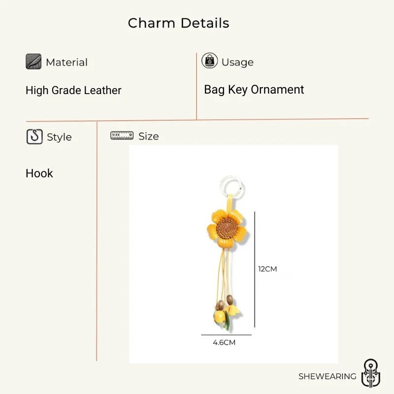 Tibetan Gesang Flower Leather Bag Charm – Handmade Full - Grain Leather Pendant | Ethnic Floral Accessory | Spiritual Boho Keychain Gift - shewearing