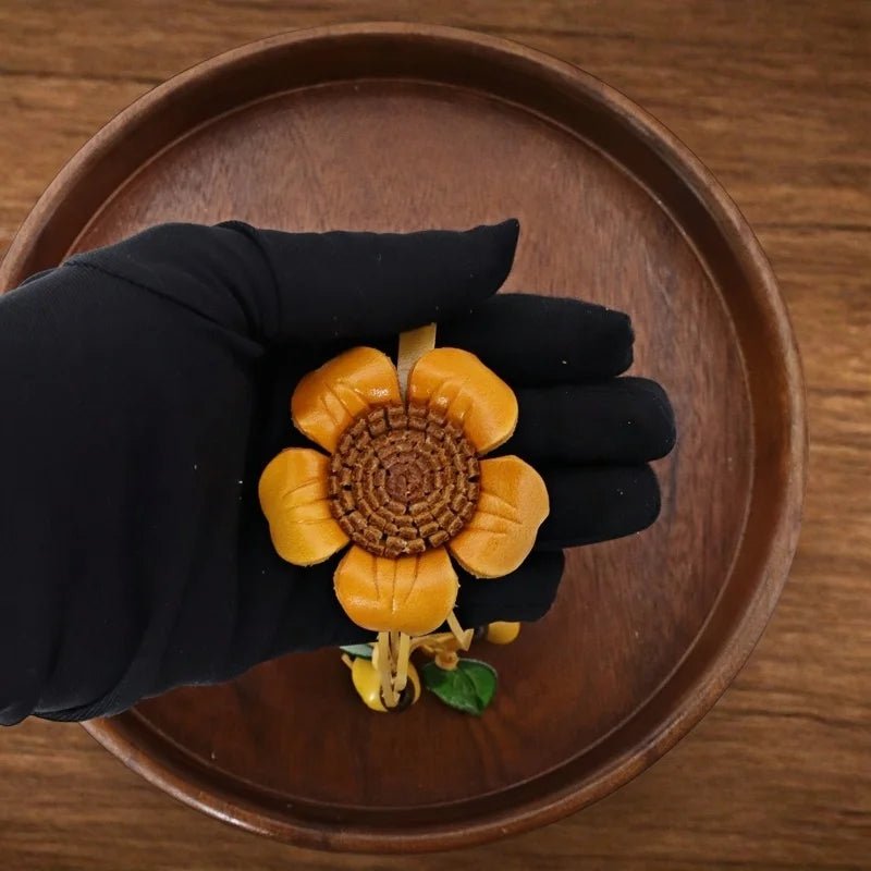 Tibetan Gesang Flower Leather Bag Charm – Handmade Full - Grain Leather Pendant | Ethnic Floral Accessory | Spiritual Boho Keychain Gift - shewearing