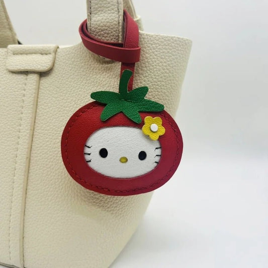 Tomato Cat Leather Bag Charm – Handmade Lambskin Animal Keychain | Cute Cartoon Pendant | Sweet Gift for Bags & Keys - shewearing