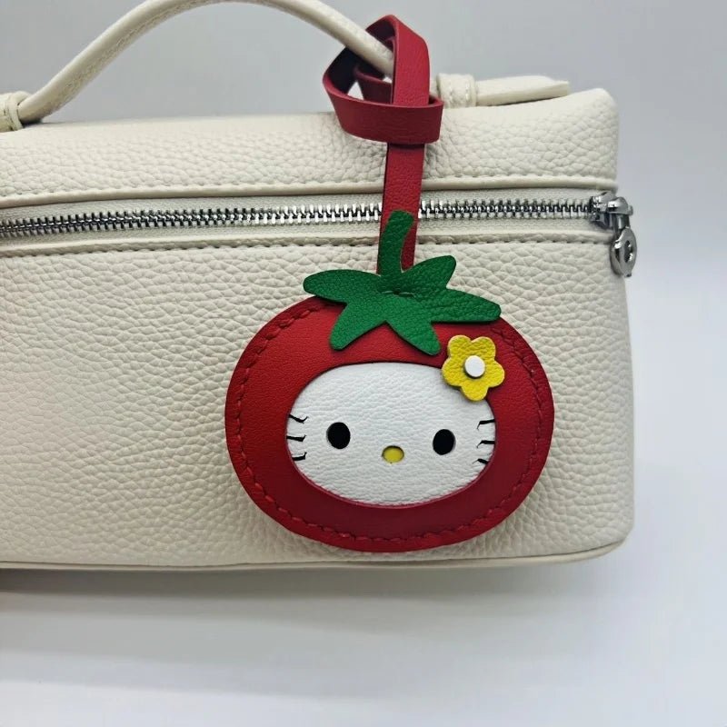 Tomato Cat Leather Bag Charm – Handmade Lambskin Animal Keychain | Cute Cartoon Pendant | Sweet Gift for Bags & Keys - shewearing