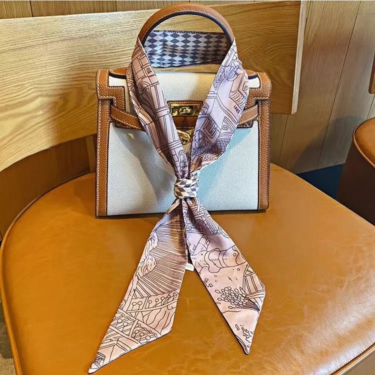 Twilly Scarf Cactus Harmony 100% Silk Bag Handle Ribbon, Wrist & Hair Scarf, 6×125cm Silk Twilly Scarf - shewearing