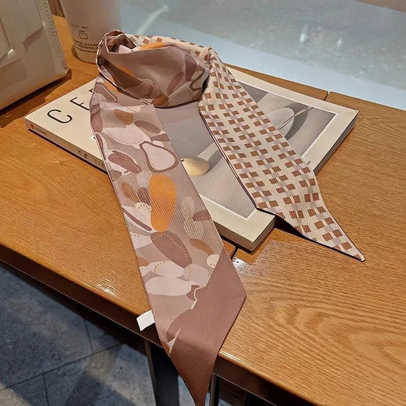 Twilly Scarf Cactus Harmony 100% Silk Bag Handle Ribbon, Wrist & Hair Scarf, 6×125cm Silk Twilly Scarf - shewearing