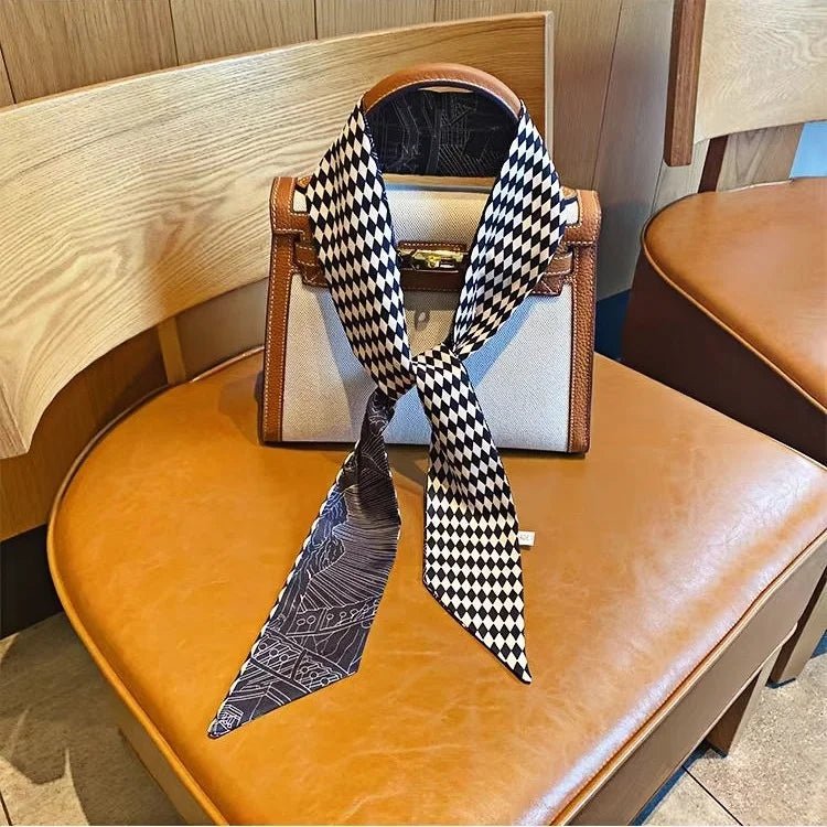 Twilly Scarf Diamond Castle 100% Silk Bag Handle Ribbon, Wrist & Hair Scarf, 7×124cm Silk Twilly Scarf - shewearing