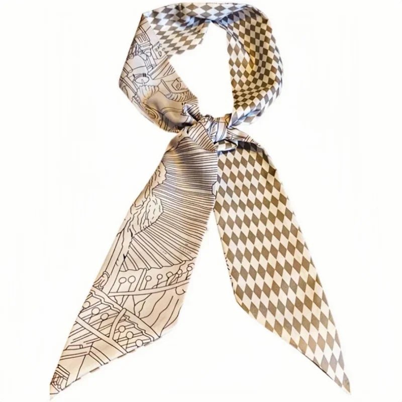 Twilly Scarf Diamond Castle 100% Silk Bag Handle Ribbon, Wrist & Hair Scarf, 7×124cm Silk Twilly Scarf - shewearing