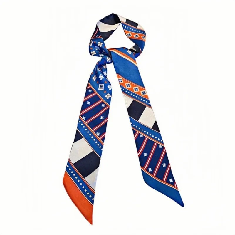 Twilly Scarf Geometric Harmony 100% Silk Bag Handle Ribbon, Wrist & Hair Scarf, 6×105cm Silk Twilly Scarf - shewearing