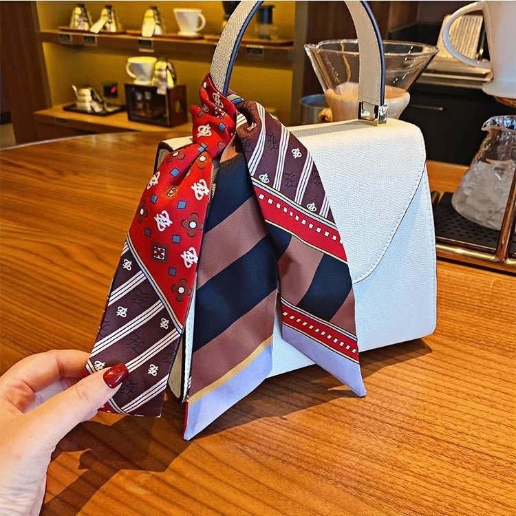 Twilly Scarf Geometric Harmony 100% Silk Bag Handle Ribbon, Wrist & Hair Scarf, 6×105cm Silk Twilly Scarf - shewearing