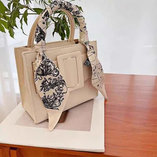 Twilly Scarf Noir & Ivory Vintage 100% Silk Bag Handle Ribbon, Wrist & Hair Scarf, 5×97cm Silk Twilly Scarf - shewearing