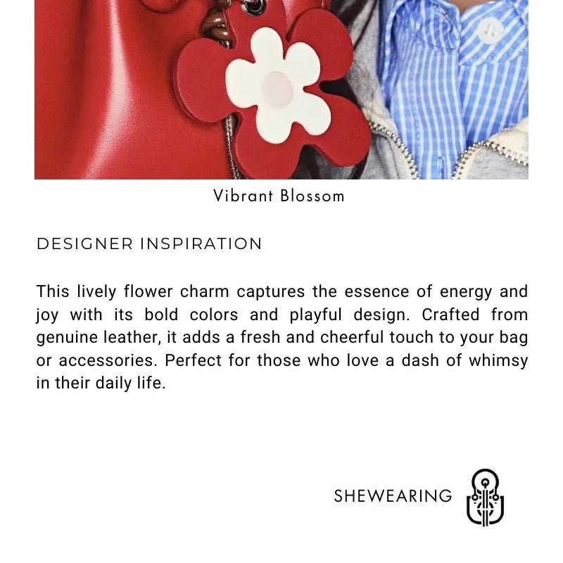 Vibrant Blossom Bag Charm – Handcrafted Leather Floral Accessory, 8cm Large Flower Pendant, Vegetable - Tanned Cowhide with Adjustable Strap, Cheerful Gift for Her - shewearing