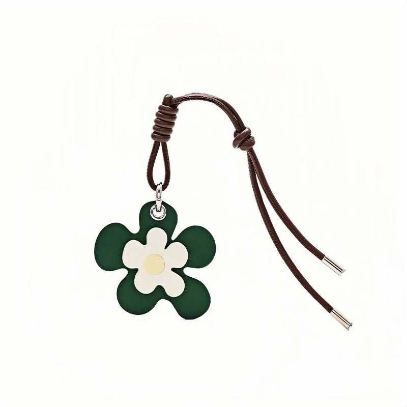 Vibrant Blossom Bag Charm – Handcrafted Leather Floral Accessory, 8cm Large Flower Pendant, Vegetable - Tanned Cowhide with Adjustable Strap, Cheerful Gift for Her - shewearing
