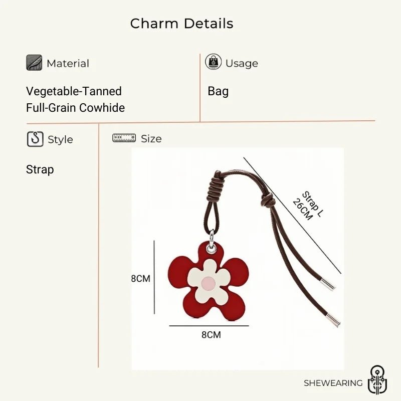 Vibrant Blossom Bag Charm – Handcrafted Leather Floral Accessory, 8cm Large Flower Pendant, Vegetable - Tanned Cowhide with Adjustable Strap, Cheerful Gift for Her - shewearing