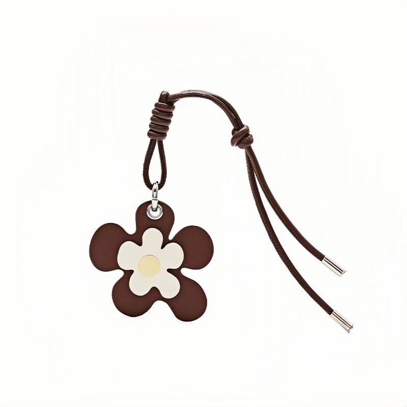 Vibrant Blossom Bag Charm – Handcrafted Leather Floral Accessory, 8cm Large Flower Pendant, Vegetable - Tanned Cowhide with Adjustable Strap, Cheerful Gift for Her - shewearing