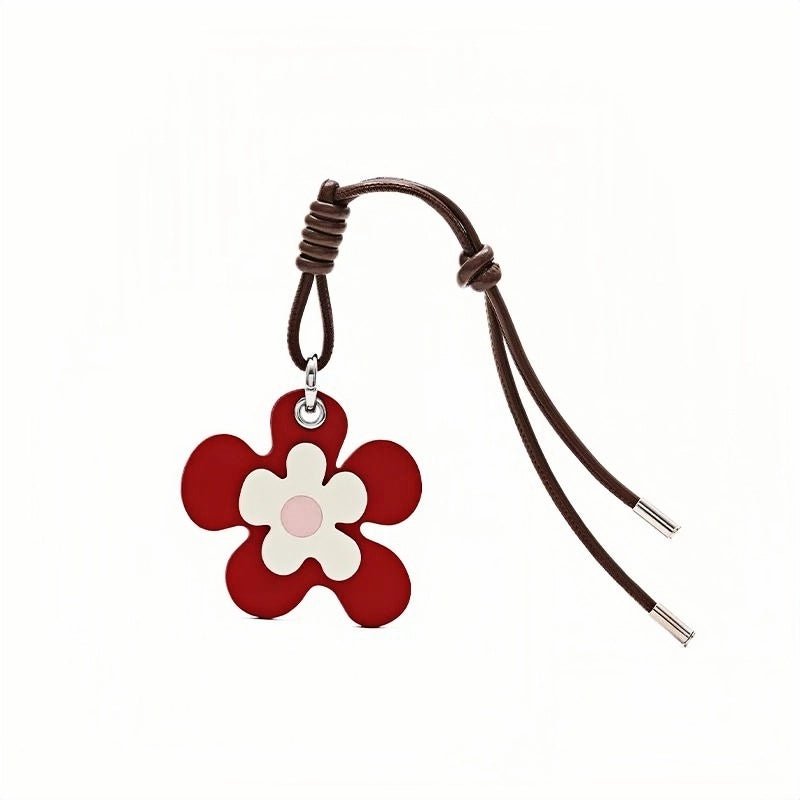 Vibrant Blossom Bag Charm – Handcrafted Leather Floral Accessory, 8cm Large Flower Pendant, Vegetable - Tanned Cowhide with Adjustable Strap, Cheerful Gift for Her - shewearing