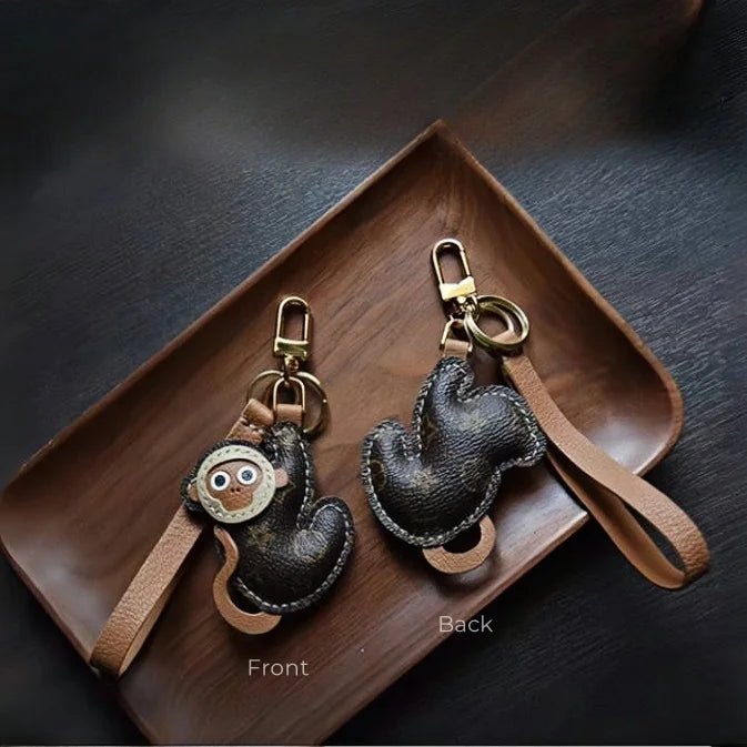 Vintage - Inspired Monkey Leather Keychain – Handcrafted Full - Grain Leather Bag Charm | Retro Aesthetic Car Key Holder | Unique Gift for Women - shewearing