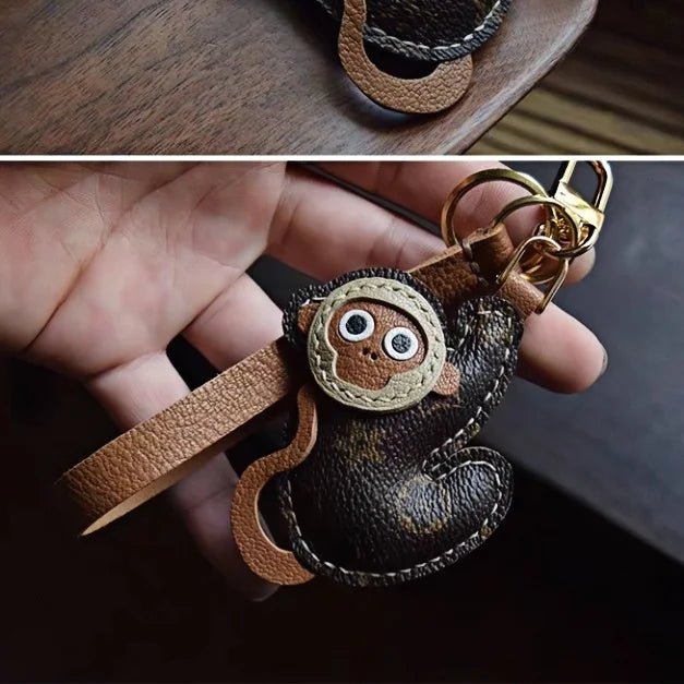 Vintage - Inspired Monkey Leather Keychain – Handcrafted Full - Grain Leather Bag Charm | Retro Aesthetic Car Key Holder | Unique Gift for Women - shewearing