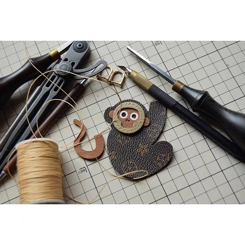 Vintage - Inspired Monkey Leather Keychain – Handcrafted Full - Grain Leather Bag Charm | Retro Aesthetic Car Key Holder | Unique Gift for Women - shewearing