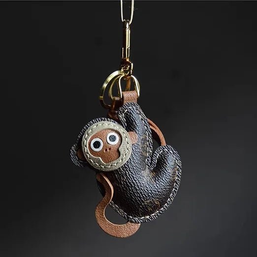 Vintage - Inspired Monkey Leather Keychain – Handcrafted Full - Grain Leather Bag Charm | Retro Aesthetic Car Key Holder | Unique Gift for Women - shewearing