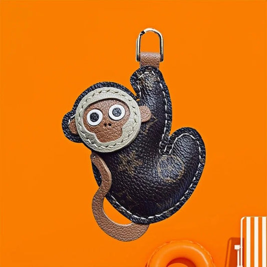 Vintage - Inspired Monkey Leather Keychain – Handcrafted Full - Grain Leather Bag Charm | Retro Aesthetic Car Key Holder | Unique Gift for Women - shewearing